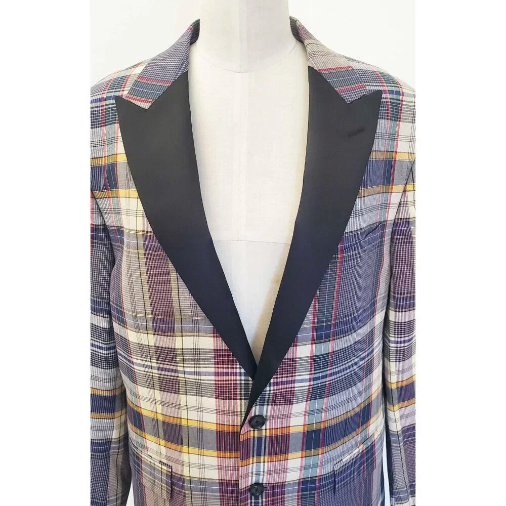 J. Crew Plaid Sport Coat in Blue, Cream, Yellow, and Black
